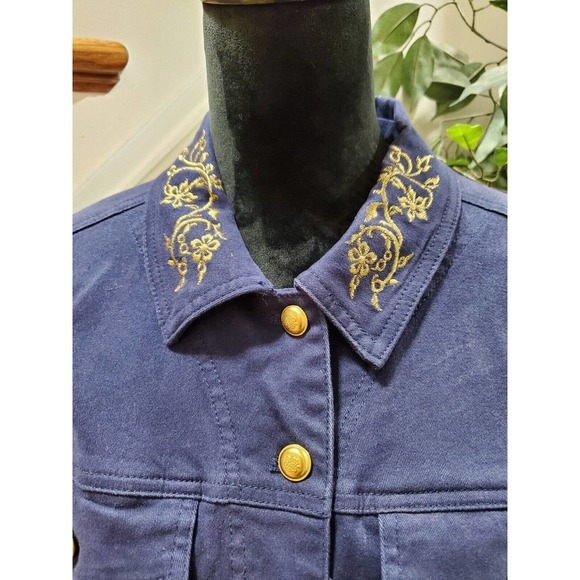 Denim & Company Women's Blue Cotton Buttons Front Long Sleeve Casual Jacket L - Picture 2 of 12